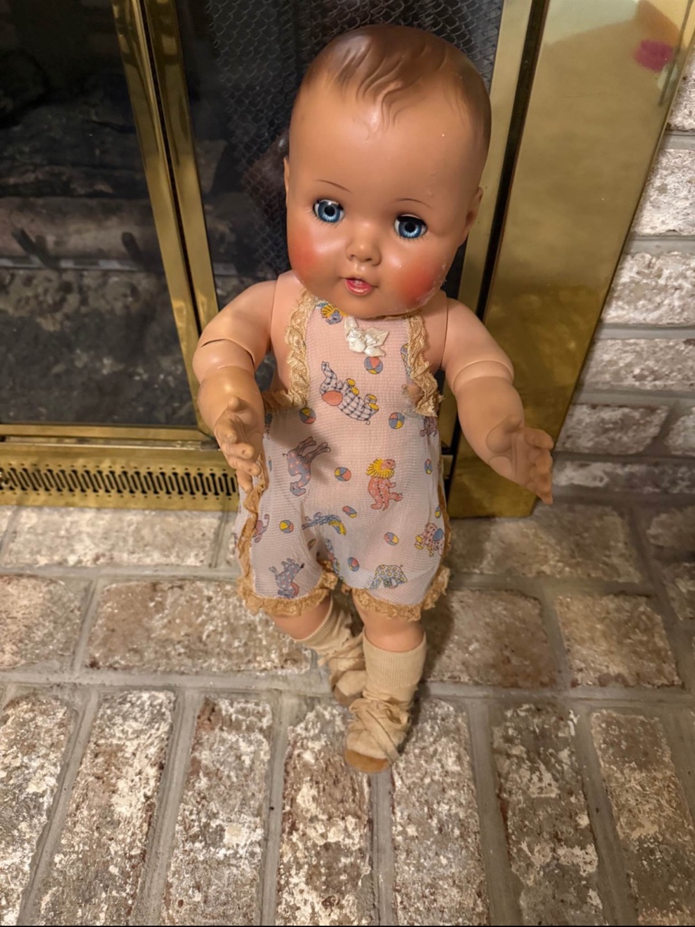 Vintage Baby Doll in Pink Patterned Romper